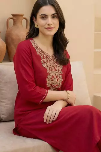 Women Ethnic Motifs Embroidered Regular Thread Work Kurta with Trousers