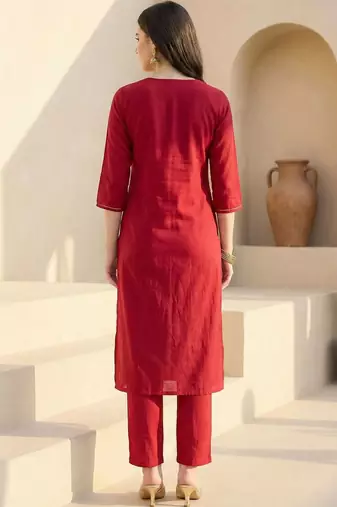 Women Ethnic Motifs Embroidered Regular Thread Work Kurta with Trousers