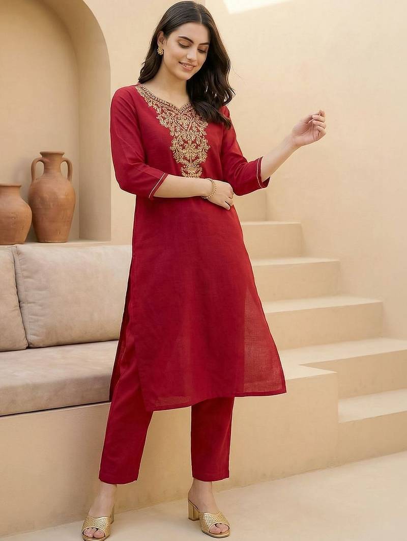 Women Ethnic Motifs Embroidered Regular Thread Work Kurta with Trousers
