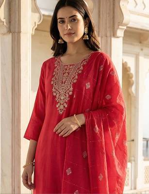 Women Ethnic Motifs Embroidered Regular Thread Work Kurta with Trousers & With Dupatta 2