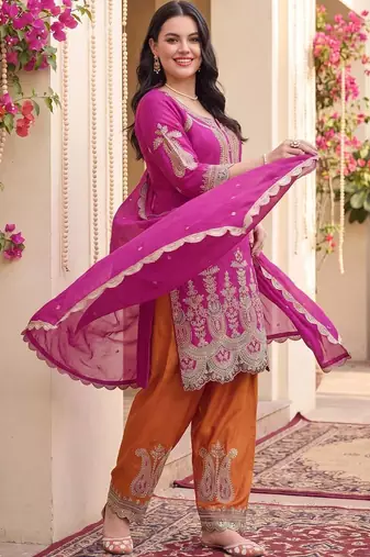 Women Ethnic Motifs Embroidered Regular Kurta with Patiala & With Dupatta