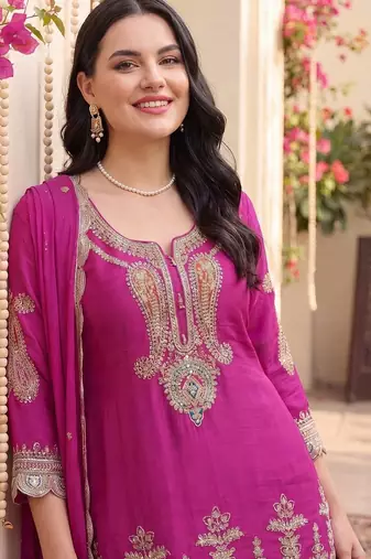 Women Ethnic Motifs Embroidered Regular Kurta with Patiala & With Dupatta
