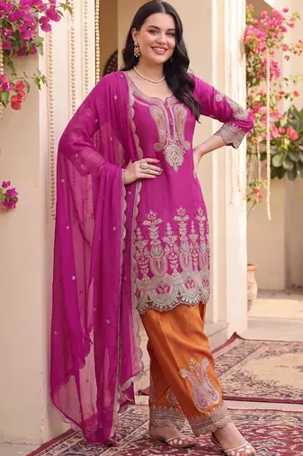Women Ethnic Motifs Embroidered Regular Kurta with Patiala & With Dupatta