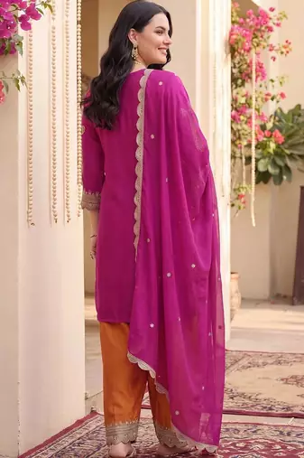 Women Ethnic Motifs Embroidered Regular Kurta with Patiala & With Dupatta