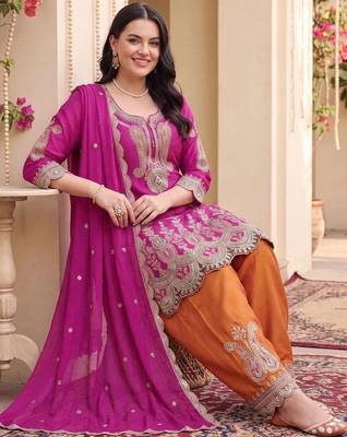 Women Ethnic Motifs Embroidered Regular Kurta with Patiala & With Dupatta 5