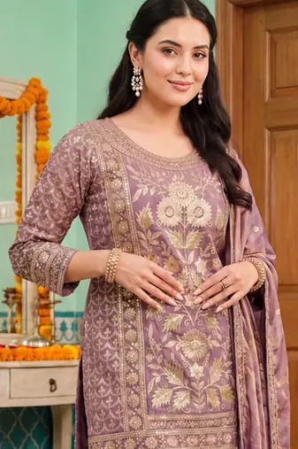Women Ethnic Motifs Regular Kurta with Trousers & With Dupatta