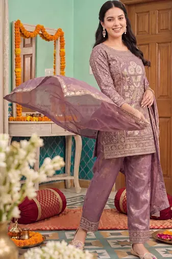 Women Ethnic Motifs Regular Kurta with Trousers & With Dupatta