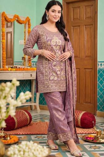 Women Ethnic Motifs Regular Kurta with Trousers & With Dupatta