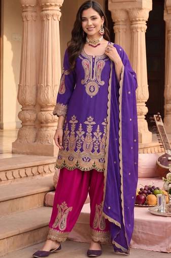 Women Ethnic Motifs Embroidered Regular Kurta with Patiala & With Dupatta
