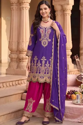Women Ethnic Motifs Embroidered Regular Kurta with Patiala & With Dupatta