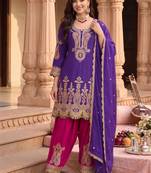 Women Ethnic Motifs Embroidered Regular Kurta with Patiala & With Dupatta