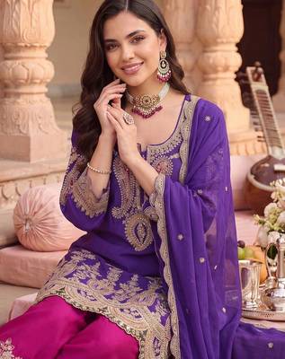 Women Ethnic Motifs Embroidered Regular Kurta with Patiala & With Dupatta 2