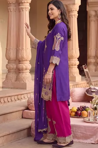 Women Ethnic Motifs Embroidered Regular Kurta with Patiala & With Dupatta