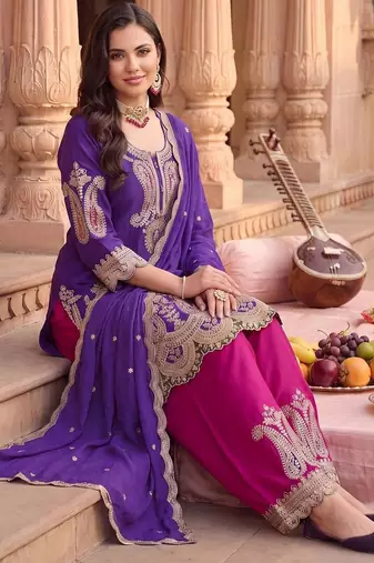 Women Ethnic Motifs Embroidered Regular Kurta with Patiala & With Dupatta