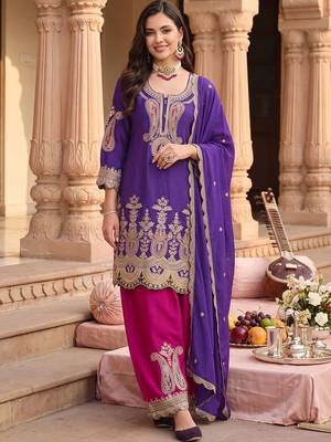 Women Ethnic Motifs Embroidered Regular Kurta with Patiala & With Dupatta 6