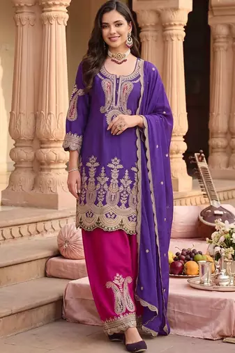 Women Ethnic Motifs Embroidered Regular Kurta with Patiala & With Dupatta