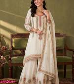 Women Ethnic Motifs Embroidered Regular Thread Work Kurta with Sharara & With Dupatta