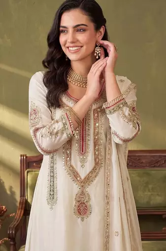 Women Ethnic Motifs Embroidered Regular Thread Work Kurta with Sharara & With Dupatta