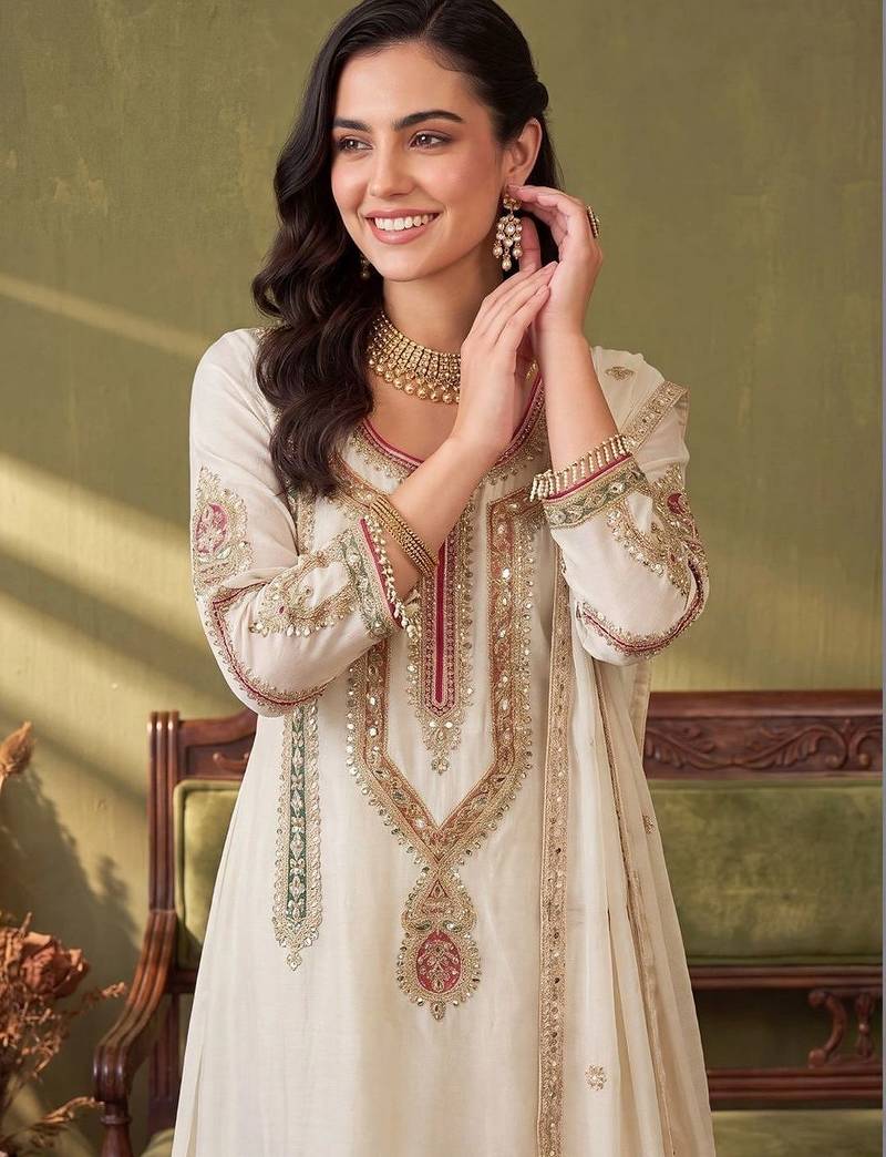 Women Ethnic Motifs Embroidered Regular Thread Work Kurta with Sharara & With Dupatta