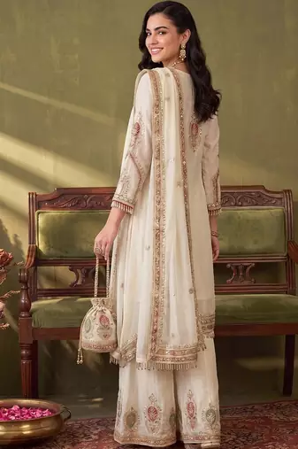 Women Ethnic Motifs Embroidered Regular Thread Work Kurta with Sharara & With Dupatta