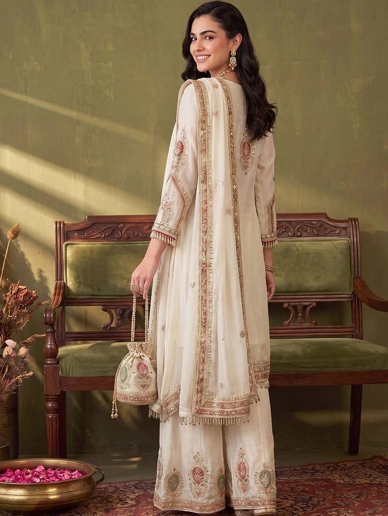 Women Ethnic Motifs Embroidered Regular Thread Work Kurta with Sharara & With Dupatta
