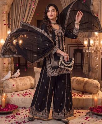 Women Ethnic Motifs Embroidered Regular Thread Work Kurta with Palazzos & With Dupatta 1