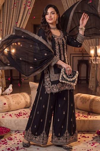 Women Ethnic Motifs Embroidered Regular Thread Work Kurta with Palazzos & With Dupatta