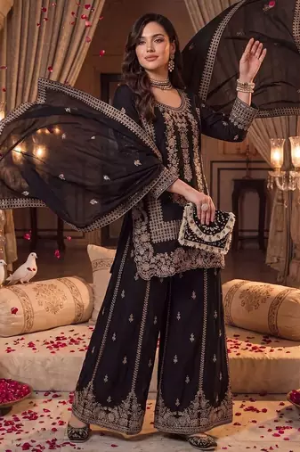 Women Ethnic Motifs Embroidered Regular Thread Work Kurta with Palazzos & With Dupatta