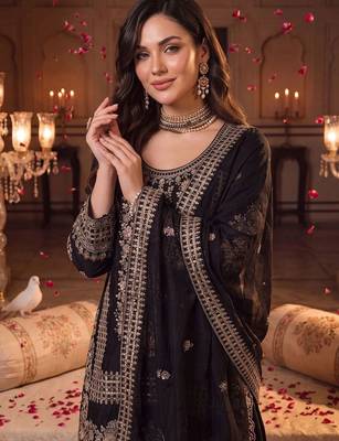 Women Ethnic Motifs Embroidered Regular Thread Work Kurta with Palazzos & With Dupatta 2