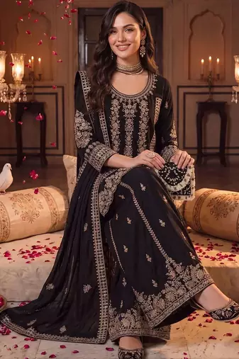 Women Ethnic Motifs Embroidered Regular Thread Work Kurta with Palazzos & With Dupatta