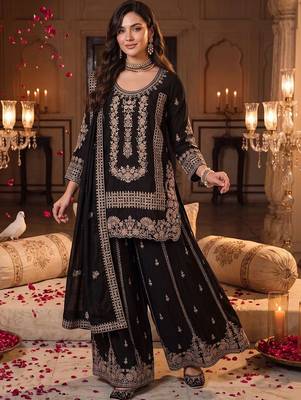 Women Ethnic Motifs Embroidered Regular Thread Work Kurta with Palazzos & With Dupatta 6