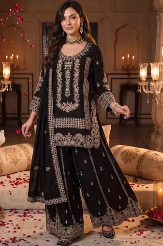 Women Ethnic Motifs Embroidered Regular Thread Work Kurta with Palazzos & With Dupatta
