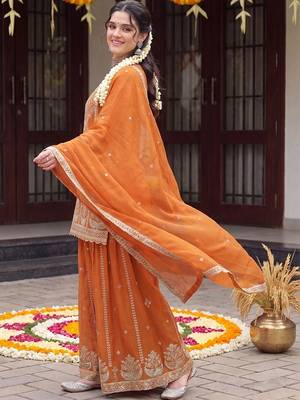 Women Ethnic Motifs Embroidered Regular Kurta with Sharara & With Dupatta 1