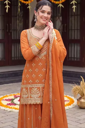 Women Ethnic Motifs Embroidered Regular Kurta with Sharara & With Dupatta