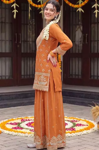 Women Ethnic Motifs Embroidered Regular Kurta with Sharara & With Dupatta
