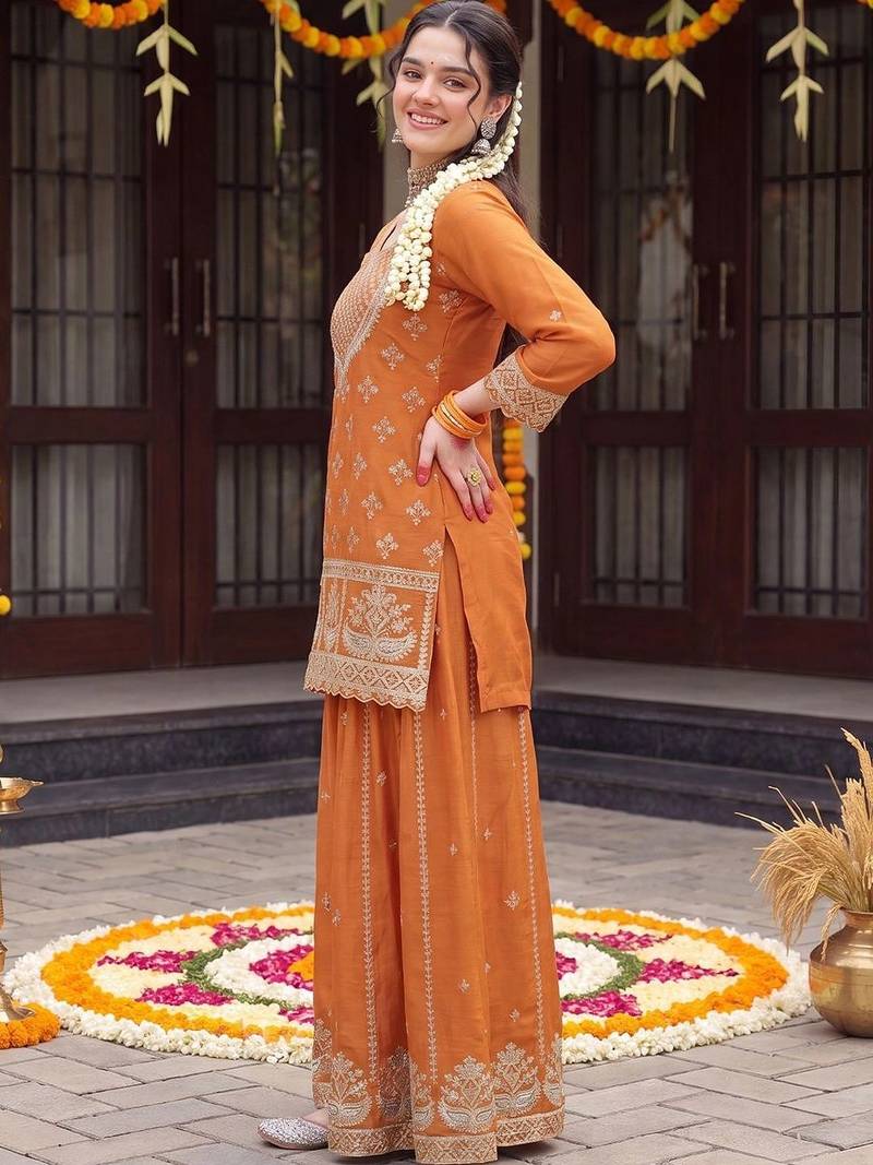 Women Ethnic Motifs Embroidered Regular Kurta with Sharara & With Dupatta