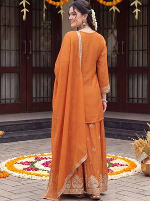 Women Ethnic Motifs Embroidered Regular Kurta with Sharara & With Dupatta 4