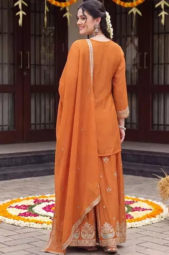 Women Ethnic Motifs Embroidered Regular Kurta with Sharara & With Dupatta
