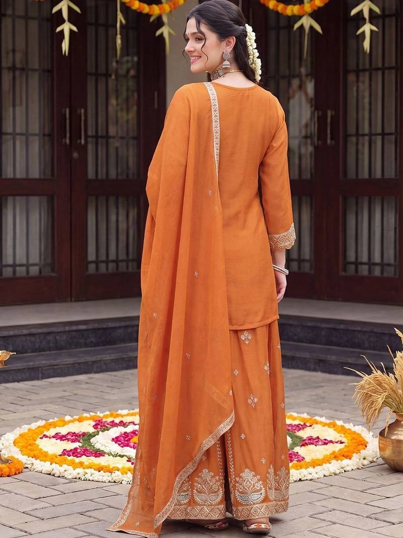 Women Ethnic Motifs Embroidered Regular Kurta with Sharara & With Dupatta
