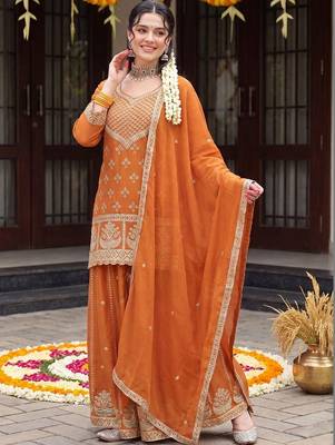 Women Ethnic Motifs Embroidered Regular Kurta with Sharara & With Dupatta 6