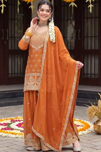Women Ethnic Motifs Embroidered Regular Kurta with Sharara & With Dupatta