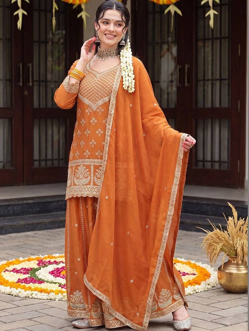Women Ethnic Motifs Embroidered Regular Kurta with Sharara & With Dupatta