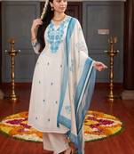 Women Floral Embroidered Regular Thread Work Kurta with Palazzos & With Dupatta