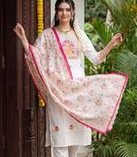 Women Floral Embroidered Regular Thread Work Pure Cotton Kurta with Trousers & With Dupatta