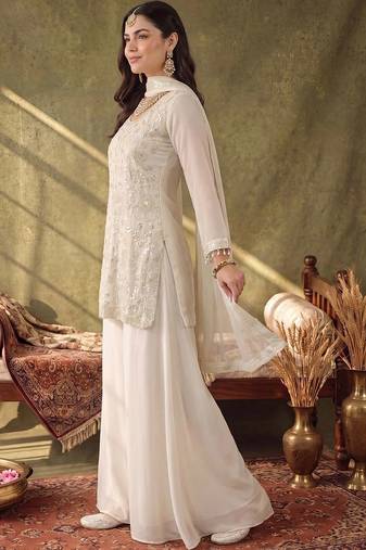 Women Ethnic Motifs Embroidered Regular Sequinned Kurta with Palazzos & With Dupatta