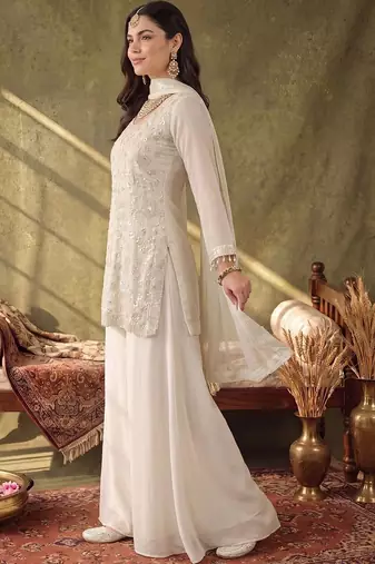 Women Ethnic Motifs Embroidered Regular Sequinned Kurta with Palazzos & With Dupatta