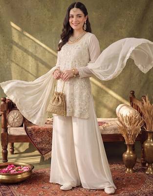 Women Ethnic Motifs Embroidered Regular Sequinned Kurta with Palazzos & With Dupatta 3