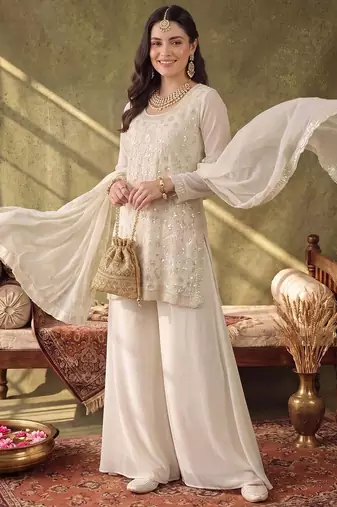 Women Ethnic Motifs Embroidered Regular Sequinned Kurta with Palazzos & With Dupatta