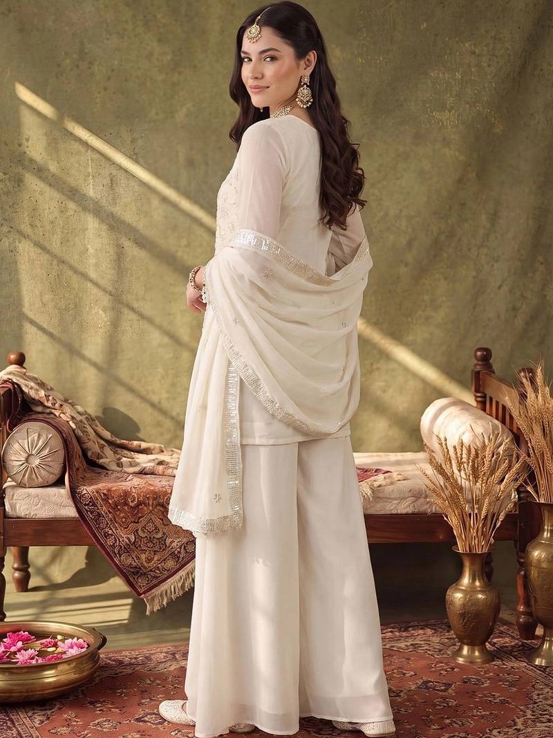 Women Ethnic Motifs Embroidered Regular Sequinned Kurta with Palazzos & With Dupatta