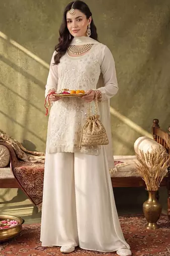 Women Ethnic Motifs Embroidered Regular Sequinned Kurta with Palazzos & With Dupatta